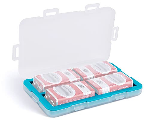 Silicone 9V Battery Case Holder Organizer, PP Battery Storage Box for 4pcs 9V Batteries, Water-Resistant with 4 Snap Latch for Secure Protection