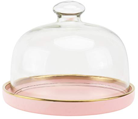 DOITOOL 1 Set Cake Stand with Glass Dome Cover Cake Plate Serving Platter Dessert Platter Preserving Serving Dessert Bread Plate for Cream Cheese Cake Salad Food Pink