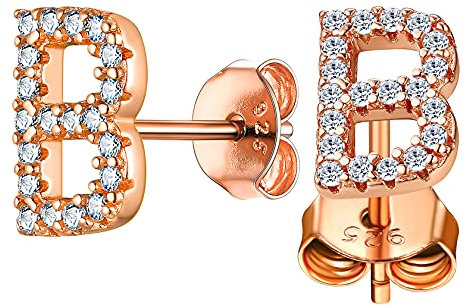 ChainsHouse Damen B Rosegold Buchstabe Ohrringe Initialer Letter B Ohrstecker mit Bling Zirkonia Mädchen Piercing Ohrschmuck Kleiner Ohrstecker mit Geschenkebox für Hochzeit Verlorbung