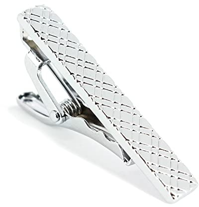 Clj Charles Le Jeune. Pince à cravate. Alabama slim 4cm, Acier. Gris argent - carreaux -