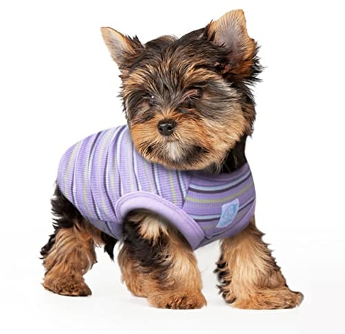 SZAT PRO Striped Teacup Pet Dog T-Shirts, 100% Cotton Tank Vest for Small Dogs and Cats, Sleeveless Puppy Clothes for Chihuahua Yorkie Purple,3X-Small