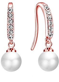 Philip Jones Rose Gold Plated Pearl Drop Earrings Created with Zircondia® Crystals