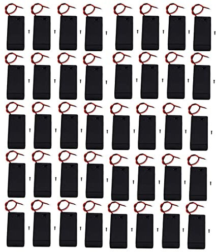 LAMPVPATH Paquete de 40 soportes de batería de 9 V, soporte de batería de 9 voltios con interruptor, caja de batería de 9 V con interruptor
