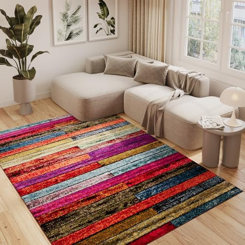 TAPISO Salsa Teppich Kurzflor Mehrfarbig Bunt Modern Rechtecke Patchwork Design Wohnzimmer Schlafzimmer Jugendzimmer 80 x 150 cm