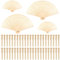 FEPITO 50 Pieces Wooden Handheld Paper Fan Wooden Folding Fans with Bamboos for Wedding Gift, Party, Home