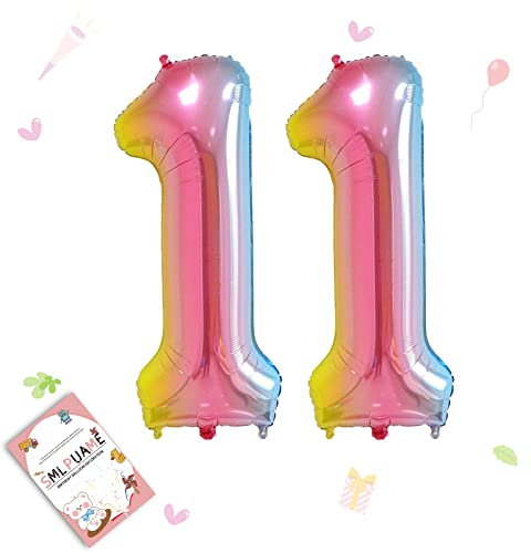 Smlpuame 102cm Folienballon Zahlen Luftballon 0-9 Geburtstag Regenbogen Farbverlauf, Große 11 Ballons für Geburtstagsfeier Feierdekorationen, Heliumfolien Zahlenballons für Hochzeitstag