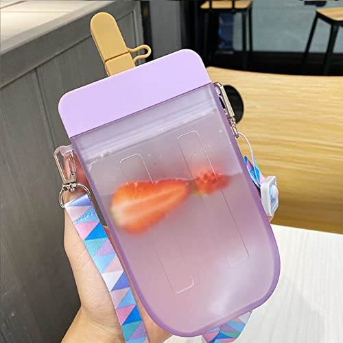AXLOFO® Kawaii Water Bottle for Girls, Cute Water Bottles with Straw and Sticker Square Drinking Bottle, Portable Leakproof Water Jug for School, 700ml (purple)
