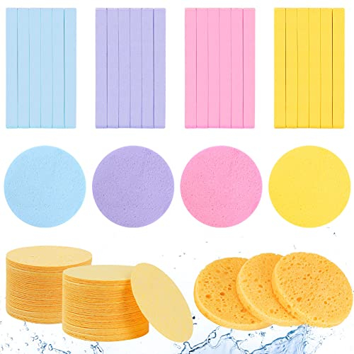 AUAUY Komprimierte Gesichtsschwämme, 108 Stück Zellulose Gesichtsschwämme, 100% Naturkosmetikschwämme zur Gesichtsreinigung, Peeling-Maske, Make-up-Entfernung(Mischfarbe)