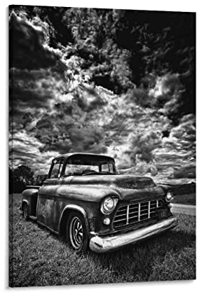 Enartly Leinwand Druck Poster Schwarz und Weiß Auto Oldtimer HD Print auf Leinwand Malerei Wandkunst für Wohnzimmer Dekor Junge Geschenk 60x90cm Kein Rahmen