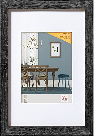 walther design Bilderrahmen dunkelgrau 50 x 70 cm mit Kunstglas und Passepartout Fiorito Holzrahmen EFX070D