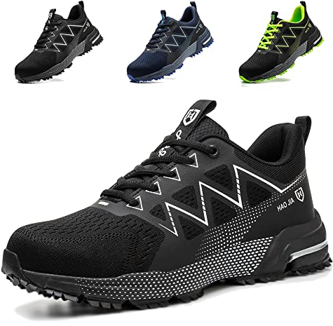 AFJYG Sicherheitsschuhe Herren Atmungsaktiv Arbeitsschuhe Damen Leicht Sportlich Stahlkappenschuhe rutschfest Schutzschuhe, Schwarz, EU 43