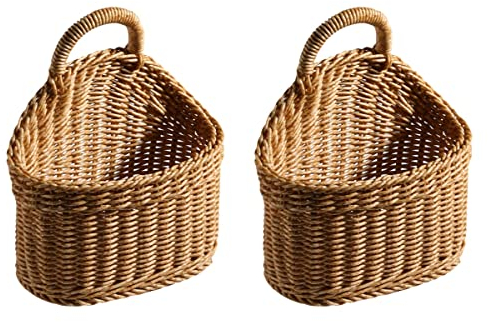 Angoily 2 Stücke Gewebter Hängender Korb Weide Hängender Aufbewahrungskorb Organiser Wicker Hängende Lagerkörbe Seegras Wandkorb Gartenpflanzenkörbe Für Hochzeitsdekorationen Zu Hause