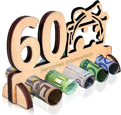 ZZRSYJ Geburtstag Holz Deko Schild, Jubiläum Holz Deko Schild, Holz Schild Gästebuch, Holzaufsteller für Geld- Geschenk, für 60 Geburtstag Männer Deko, Frauen Deko, 60 Jahre Jubiläum oder Hochzeit