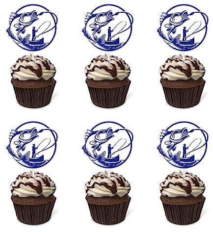 Fishing Cupcake Topper 24Pcs Gone Fishing Cupcake Decor Fisherman Outdoor Fishing sea Themed Party Supplies For Men Women Birthday baby shower Retirement