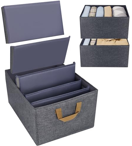 CGBOOM Hosen Organizer für Kleiderschrank,Verstellbarer Fächern Schubladen Organizer & Schrank Organizer, Waschbare Hosen Aufbewahrungsbox für Kleidung, Hosen, Hemden,Jeans,Pullovern(2Stück Grau)