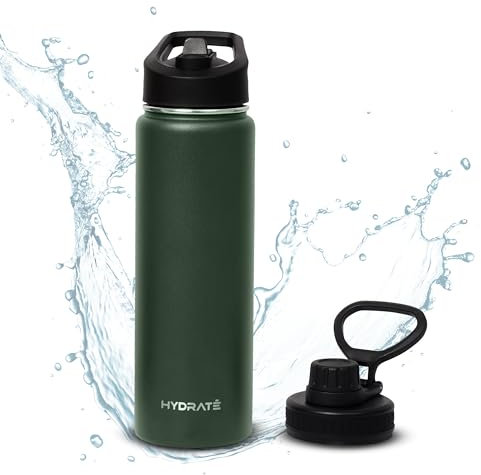 Hydrate Bottles - Trinkflasche Edelstahl - 700ml - Thermoskanne - Wasserflasche mit Silikon-Kunststoff-Deckel - hält Getränke kühl - Trinkflasche Wandern - Regenwaldgrün
