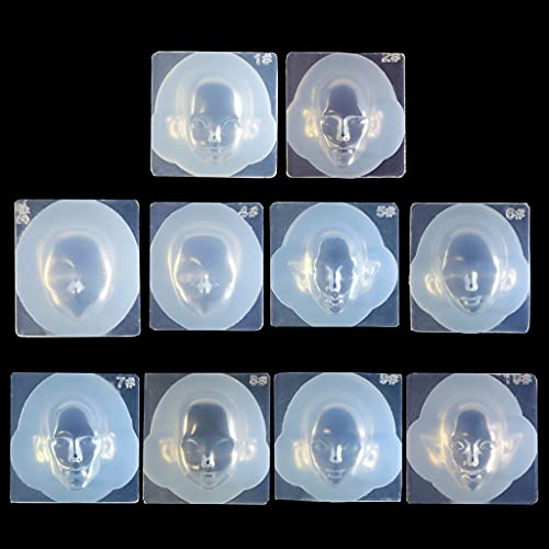 NURCIX 10 Stück handgefertigte menschliche Gesicht 3D für Puppe Form Aroma Gips Silikonform Handwerk Seife Kerze DIY Handwerk Harz Gießen 10 Stück Menschliches Gesicht 3D Puppe Epoxidharz Form