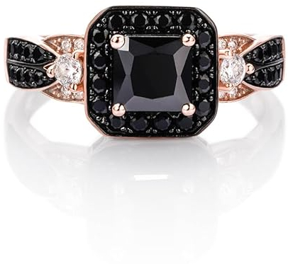 Jeulia Ring aus 925er Sterlingsilber Halo Prinzessin Schliff Valentinstag Versprechen Jubiläumsringe für Frauen und Mädchen mit Schmuckschatulle (Roségold, 50(15.7))