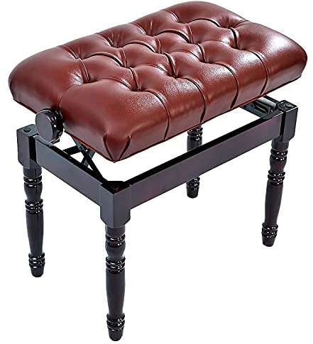 IBOWZ Klavierhocker Klavierbank mit Beinen aus massivem Holz, verstellbare Klavierbank, einzelner Klavierhocker, PU-Leder, luxuriöse Kissenhöhe: 46–56 cm