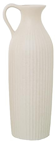 DRW Caraffa con manico in ceramica con scanalature in beige 14x36cm