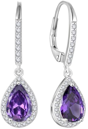 FJ Tropfen Hängend Ohrringe Damen 925 Sterling Silber Amethyst Ohrringe Februar Geburtsstein Schmuck Geschenke für Frauen Mutter Freundin Mama
