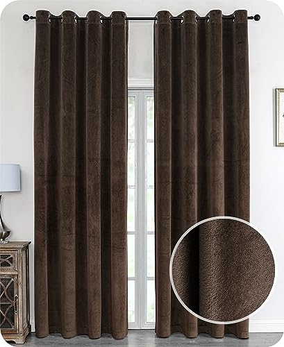 BEAUTEX Samt Vorhang Ösen Verdunkelung Gardine Velvet Blickdicht, 300x245 cm (Breite 300 cm, Höhe 245 cm, Braun)