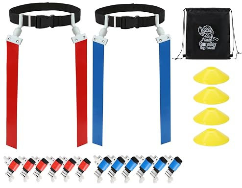 Gameday Pop-Flaggen-Fußball-Set für 6 Spieler, komplett mit Flaggen, Gürteln und Rucksack, Rot/Blau für 12 Spieler (Pop-Flaggen-Stil), Einheitsgröße