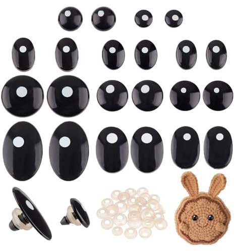 PH PandaHall 120 PCS Plastic Safety Eyes, 12 Styles Craft Eyes Black Stuffed Crochet Eyes Kawaii Eyes with 120PCS Washers for Amigurumi, Puppet, Plush Animal and Teddy Bear, Oval/Flat Round