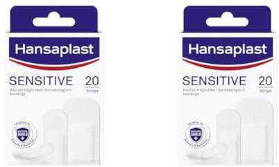 Hansaplast Sensitive Pflaster (20 Strips), hautfreundliche und hypoallergene Wundpflaster mit Bacteria Shield & sicherer Klebkraft, schmerzlos zu entfernende Pflaster (Packung mit 2)