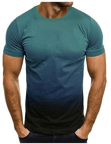 unsere Marken Herren Tshirt Sommer Sport Kurzarm Shirts Lose Rundhals Oberteile Casual Baumwolle Tunika Tops Vintage Farbverlauf Sportshirt Leicht Lustig T-Shirt Regular Fit Laufshirt
