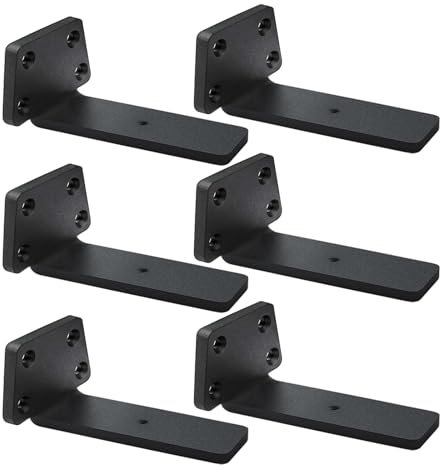 MLOQI 6 Pezzi Staffe per Mensole Pesanti Industrial, Reggimensola, Reggi Mensola da Muro, Staffe a L, 5 mm di Spessore con Viti (10 cm)