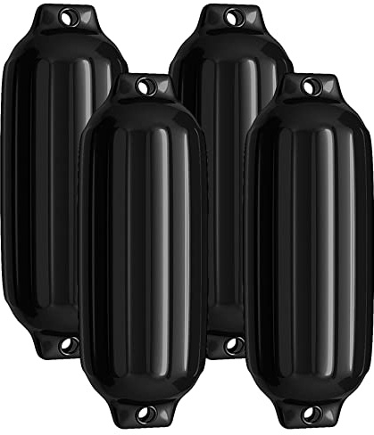COSTWAY Defensas de Barco Acanaladas de Doble Ojo, Defensas de Barco de 4 Piezas para Atraque, Defensas de Barco Marino Inflables, Juego de Parachoques de Barco (58 x 16,5 cm,Negro)
