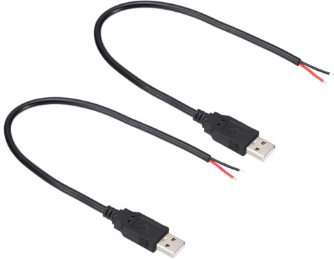 Patikil 0.3M/1Ft USB 2.0 A Male Plug Bare Wire Cable, 2 Pcs 18AWG 5V 5A USB A Plug to 2 Pin Bare Wire Open End Connector for DIY Equipment Repair