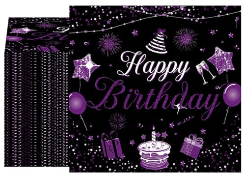40 servilletas de papel desechables con temática de feliz cumpleaños, color negro y morado, para bebidas, postres, cócteles, para hombres, mujeres, niños y niñas, suministros de fiesta de cumpleaños,