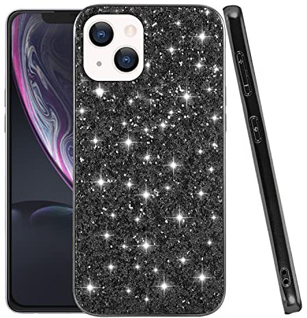 Anlalish Cover per iPhone 13 Mini Glitter Brillantini Protettiva, Custodia iPhone 13 Mini Antiurto Silicone in TPU Protezione Case (Nero)
