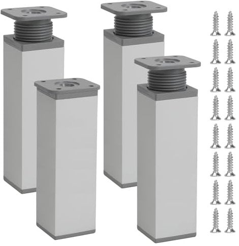 Luabue 4 Pack 150mm Adjustable Furniture Legs, 0-20mm Adjustable Height Sofa Bed Cabinet Cupboard Leg Extension Square Alloy Furniture Feet w/Screws for DIY Furniture (15cm)