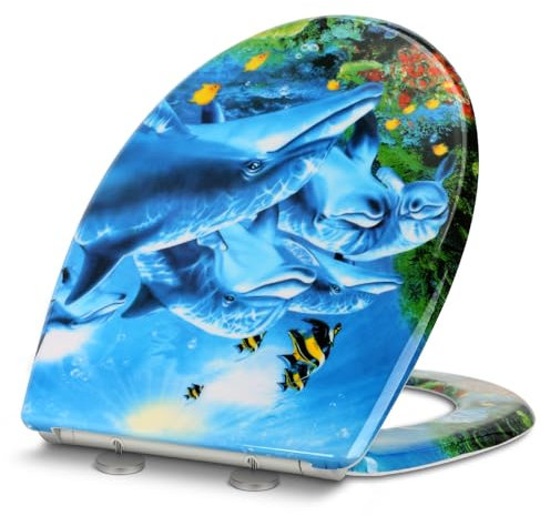 Premium WC-Sitz Toilettensitz mit Absenkautomatik, YOTOREE Toilettendeckel, O Form Duroplast Klodeckel mit Verstellbaren Scharnieren, Quick-Release Funktion für einfach Reinigung, Ozeanblau