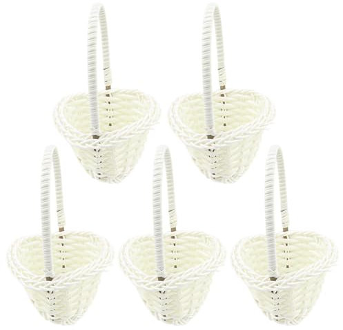 LNQ LUNIQI Weiß Hochzeitskorb Klein mit Henkel Weiss Rattan Korb für Blumen Hochzeit Geflochtener Korb Set Kinder Blumenkörbchen Weidenkorb für Hochzeit Party