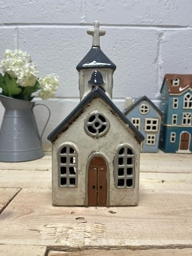 Tealight Candle Holder Housewarming Gift Cottage Ceramic Village Pottery House Ornament (Church (13cm))