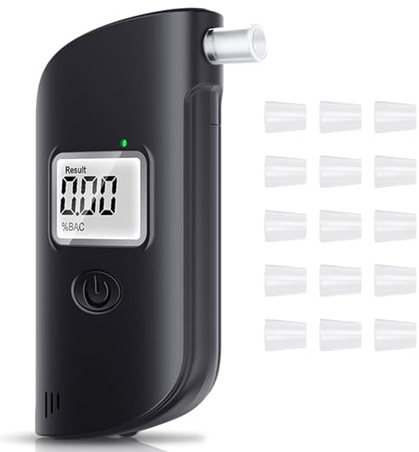 Polizeigenauer Alkoholtester mit 15 Mundstücken,Alcohol Tester mit LCD-Bildschirm,Digitaler Alkoholtester mit LED-Notbeleuchtung,Geeignet für Persönliche Alkoholtests zur Gewährleistung Einer Siche
