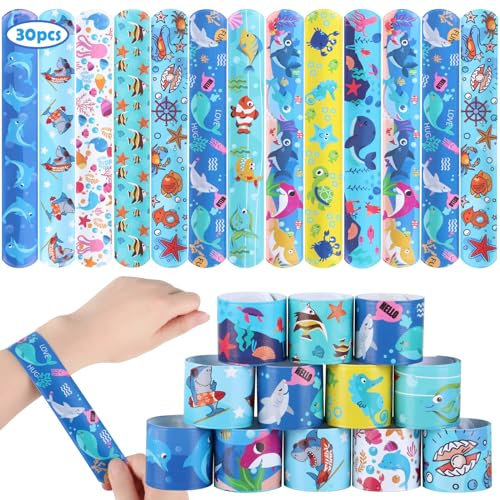 Viicoor 30 Stück Meerestiere Slap Armbänder für Kinder, Party-Accessoires, Snap Bands (Ocean-30P)