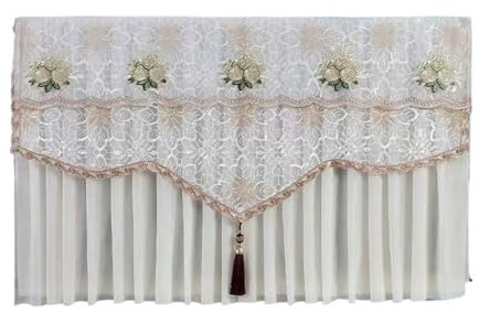 STHOYN Vintage TV Cover Mit Quaste Anhänger Dekorative TV Abdeckung Möbel, Wohnzimmer Klassische Dekoration Spitze TV Abdeckung(Beige,42 inches)