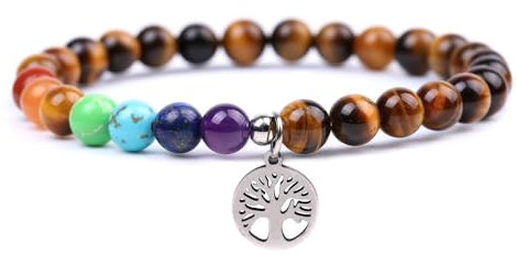 Miracles Minéraux Bracelet 7 chakras en pierre naturelle | fait main en France | 6 mm arbre de vie l 8 bouddha | bien être | Zen (6 mm Arbre de vie | oeil de tigre)