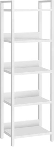 MAHANCRIS Bücherregal, Standregal, Freistehendes Regal, mit 5 Ebenen, 24 x 33 x 131 cm, Offene Ablagen für Wohnzimmer, Schlafzimmer, Büro, mit Metallrahmen, Weiß ABKBW5501N1
