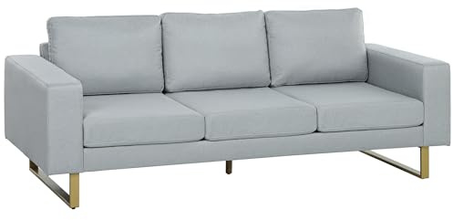 HOMCOM 3 Sitzer Sofa Dreisitzer Stoffsofa mit Kissen Armlehne Leinenoptik für Schlafzimmer 200 x 82 x 78 cm Hellgrau