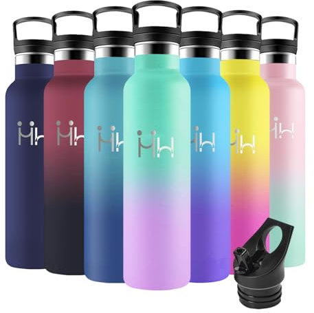 Motswedi Borraccia Termica, 1 L senza BPA, Borraccia con Cannuccia, Acciaio Inox, Bottiglia Termica, a Prova di Perdite, Borracce Termiche, Borraccia per Palestra, Ciclismo, Verde Lago & Viola Chiaro