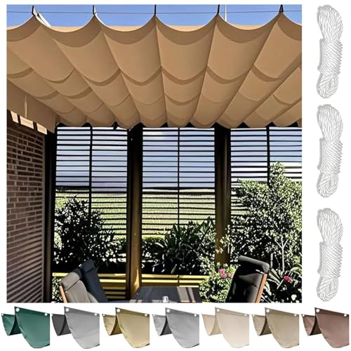 TAUIANE Retractable Wave Sun Shade Sail, Rectangle Outdoor Pergola Cover, Water Proof Awning Canopy Fabric With Mounting Kit, For Deck Lawn Garden Patio Yard,Yellow,1.2×2M (W×L)