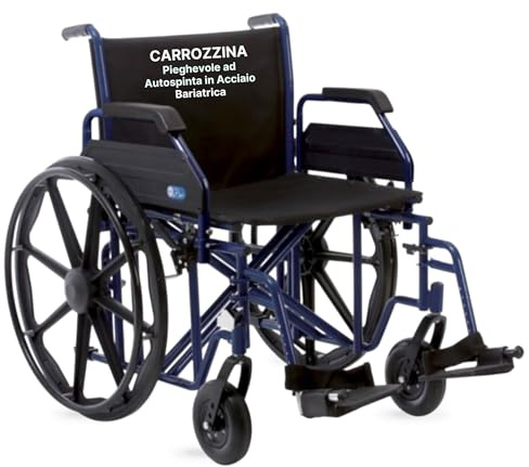 REMEDIA ONE Sedia a Rotelle Bariatrica ad Autospinta, Seduta 60 cm, Blu | Carrozzina per Disabili in Acciaio Pieghevole, Portata Massima 200 kg