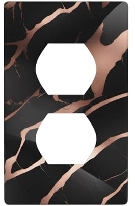 YYHHAOFA Black Rose Gold Marble Pattern Double Socket Wall Panel Electrical Socket Cover Plate Shatter Decoration Durable 4.5x2.76in
