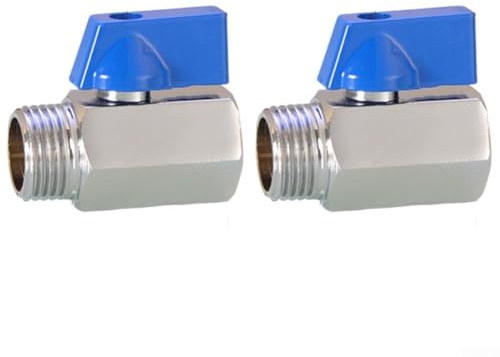 Kugelhahn, 2 Stück, Mini-Kugelhähne aus Messing mit blauem Griff, reibungsloser Betrieb für Öl, Wasser, Gasfluss, geeignet für Sanitärarbeiten in Wohnmobilen, Küchen und Gärten (1/2AG x 1/2IG)